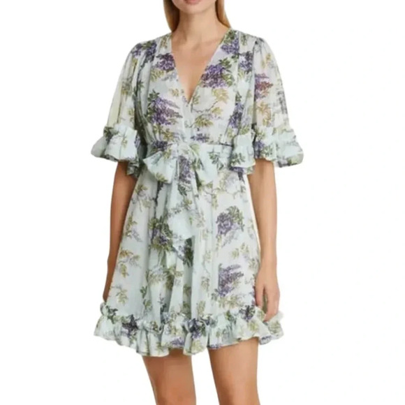 NEW ByTimo Wallpaper Floral Chiffon Mini Dress Size XXS Blue - Picture 14 of 14
